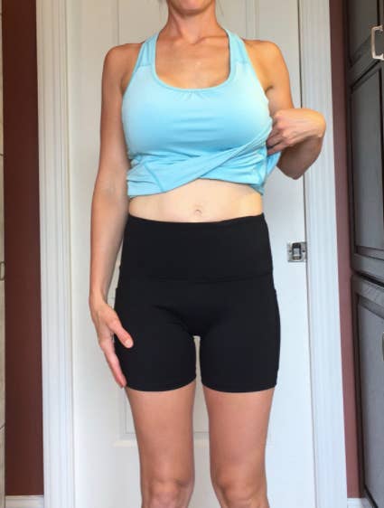 a reviewer wearing the shorts in black