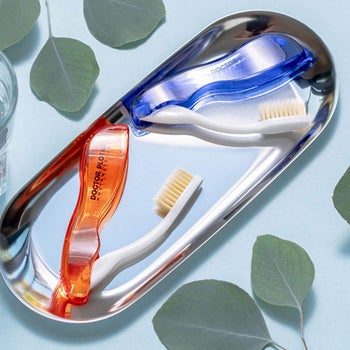 mouthwatchers flossing toothbrushes in travel folding cases