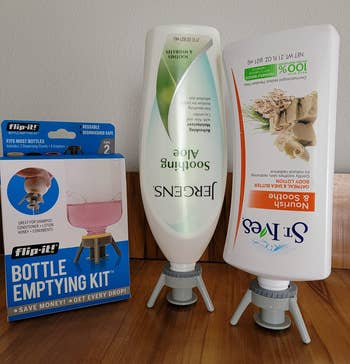 reviewer's lotion bottles flipped upside down   with grey  basal   caps