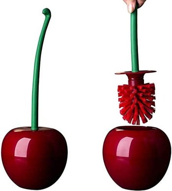 the red cherry toilet bowl brush holder set