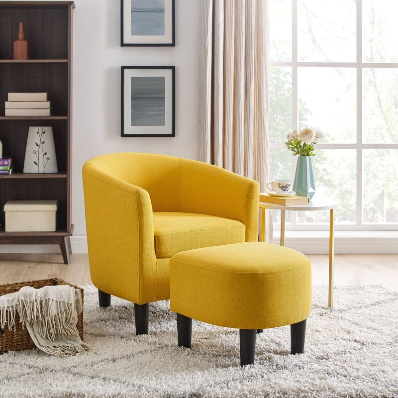 yellow chair and ottoman