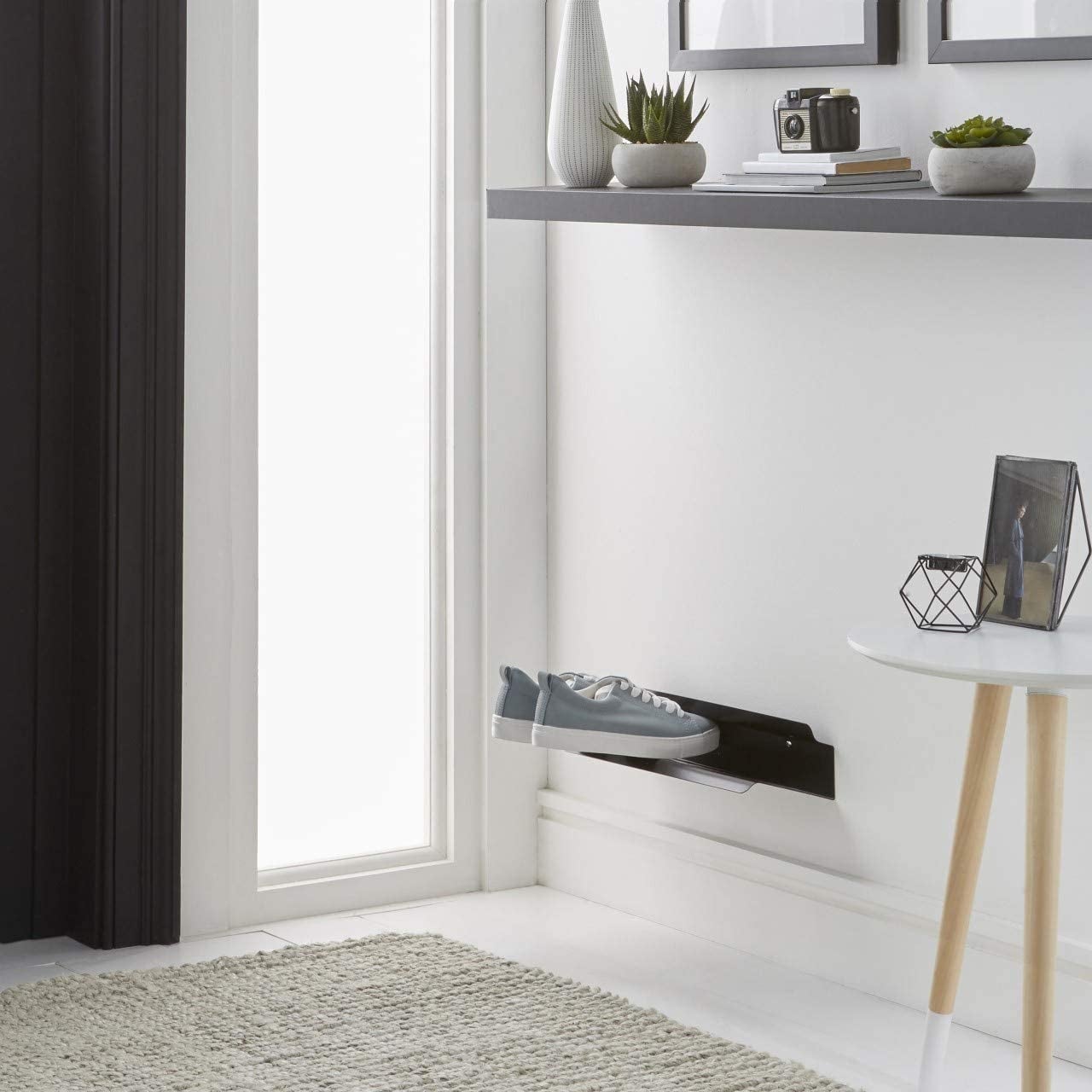 floating shoe rack near entryway