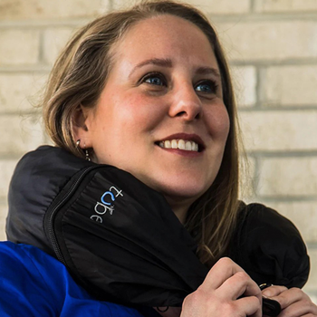 a model wearing the neck pillow