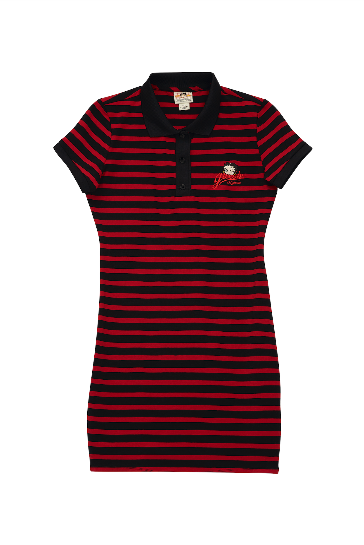 A striped dress with a Betty Boop logo on one breast