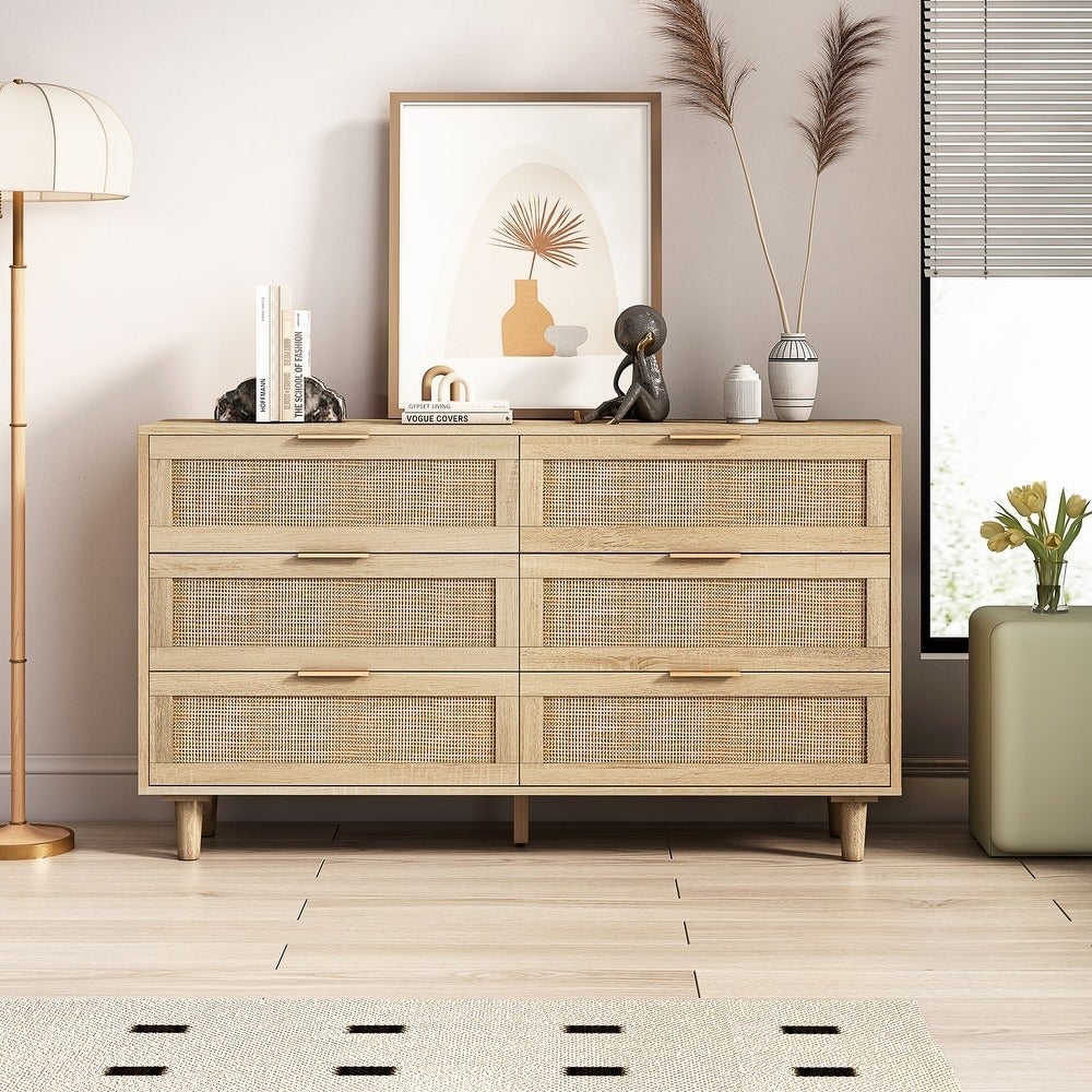 six drawer rattan dresser