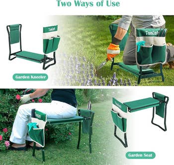 graphic showing how the kneeler can be used for kneeler or sitting
