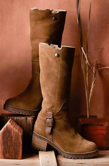 tall brown shearling suede boots