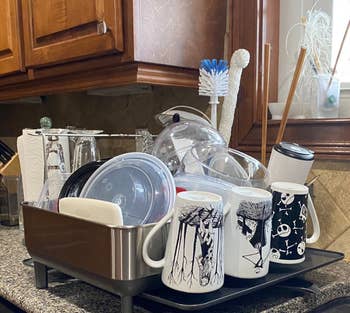 reviewer image of lots of dishes in their full size dish rack