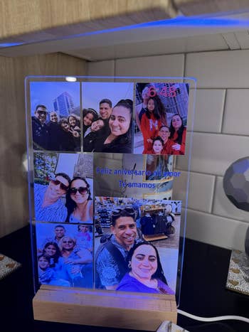 Collage of household photos connected a lighted basal with text