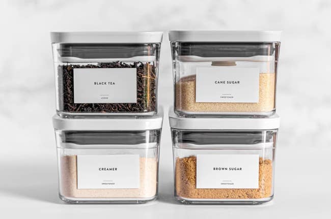 pantry labels for black tea, cane sugar, creamer, and brown sugar