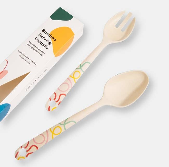 cream serving spoon and form with colorful squiggly lines