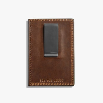 brown card holder wallet with money clip