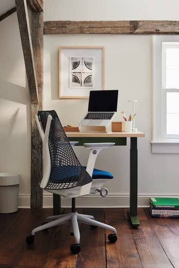 ergonomic chair in black and navy