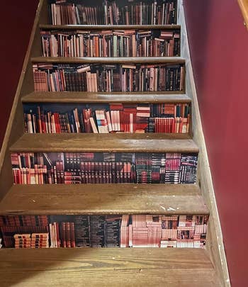 stair decals that look like lines of books