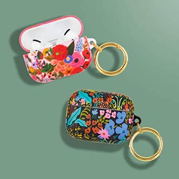 the airpods pro versions in pink red and orange floral and black and multicolor floral