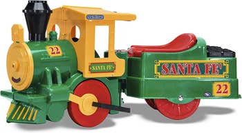 Yellow, green, and red ride-on train