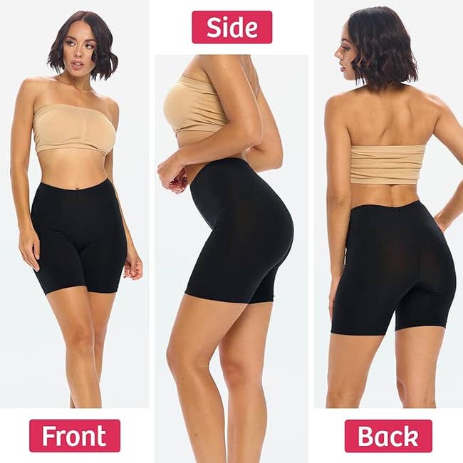 model showing off the black shorts from different angles