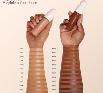 swatches of all the colors on tan skin and dark skin 