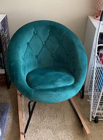 Reviewer image of velvet blue rocking chair