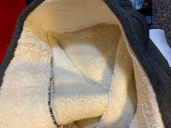 reviewer closeup photo of thick fleece lining