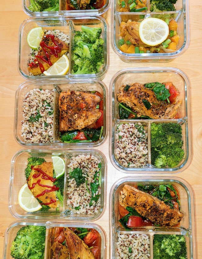 reviewer photo showing their glass containers filled with rice, broccoli and chicken 
