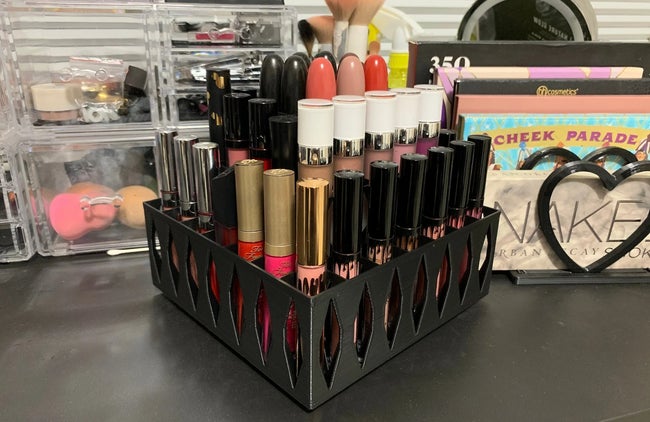 Lipstick collection organized in a rotating holder