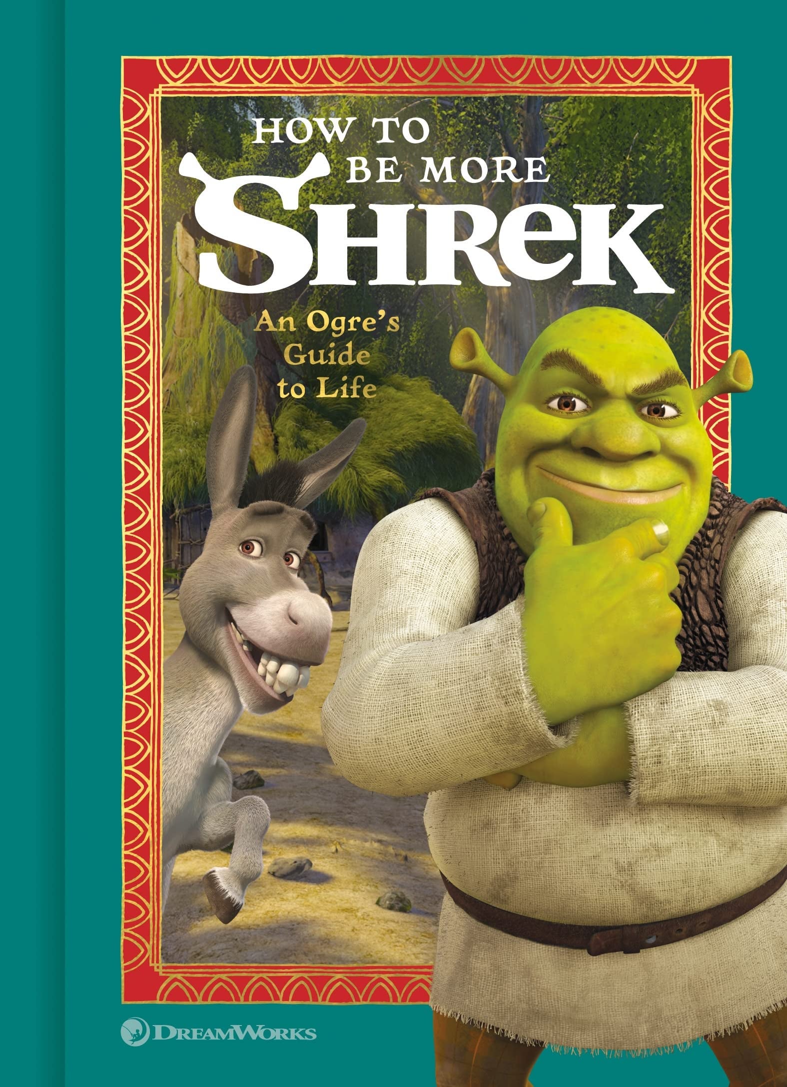 The cover of the book with Shrek and Donkey on it 