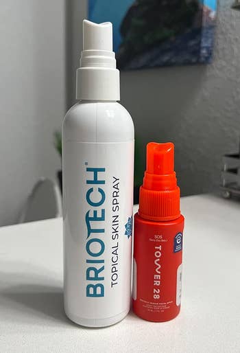 Briotech Topical Skin Spray and Tower 28 SOS Spray, some skincare products for enhancing and soothing tegument health