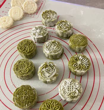 reviewer's matcha moon cakes before being baked