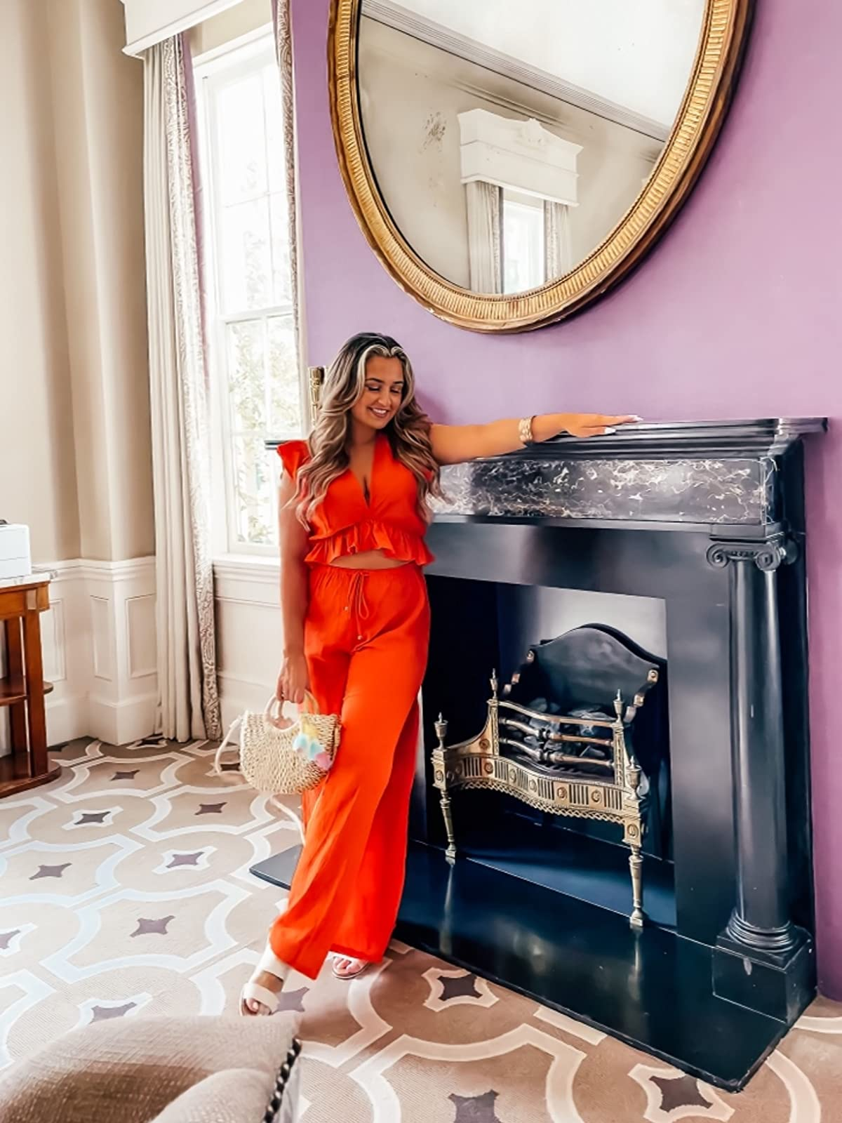 reviewing wearing the red set