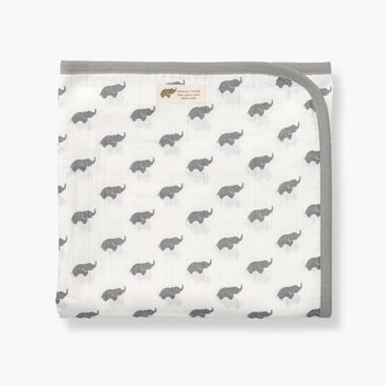 White blanket with elephant pattern