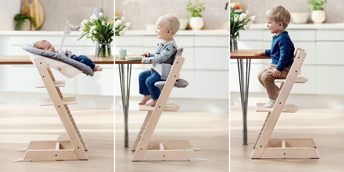 an example showing how the high chair can be used from birth through childhood