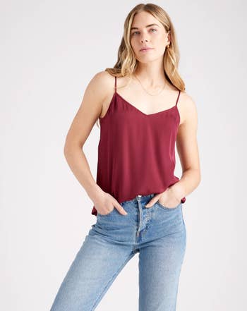 model in the burgundy version