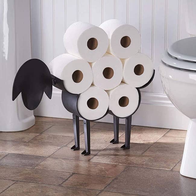 metal sheep frame with toilet paper rolls