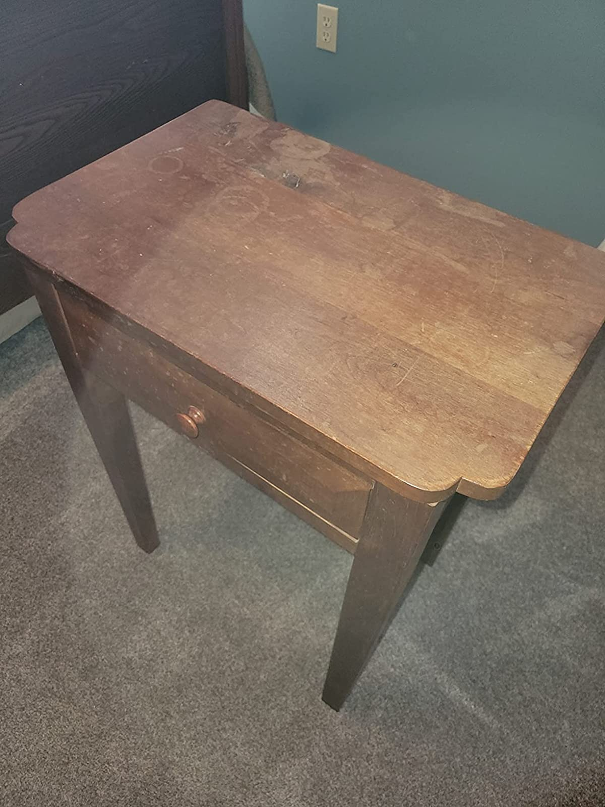 reviewer before image of a dull and scratched nightstand