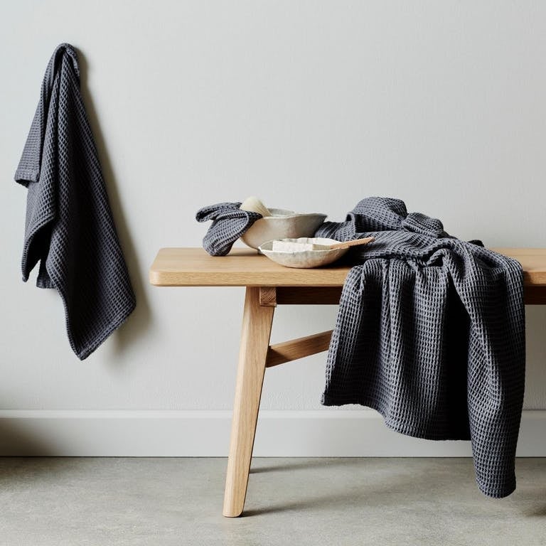 the waffled towel set in slate