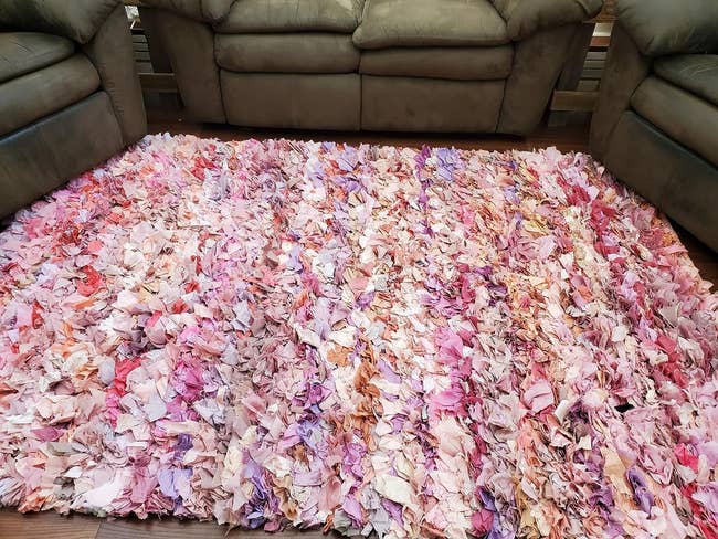 reviewer image of the ivory and pink shag rug