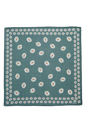 teal daisy print square scarf