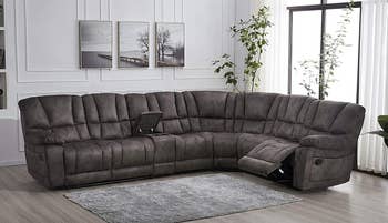 lifestyle image of gray microfiber reclining couch