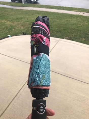 reviewer's maple leaf pattern umbrella closed 