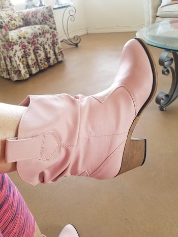 reviewer photo of a pink cowgirl boot