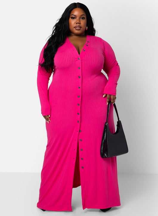 model wearing the fuchsia dress