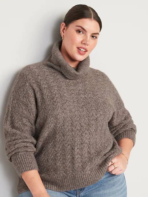 model wearing the turtleneck sweater