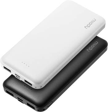 a white and black portable charger