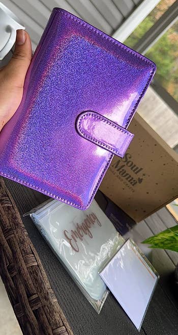 reviewer's purple holographic budget binder