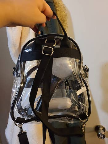 Reviewer image of black clear backpack
