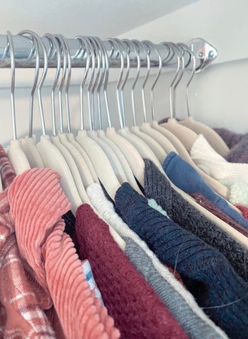 Closeup of hangers showing how close they stack together