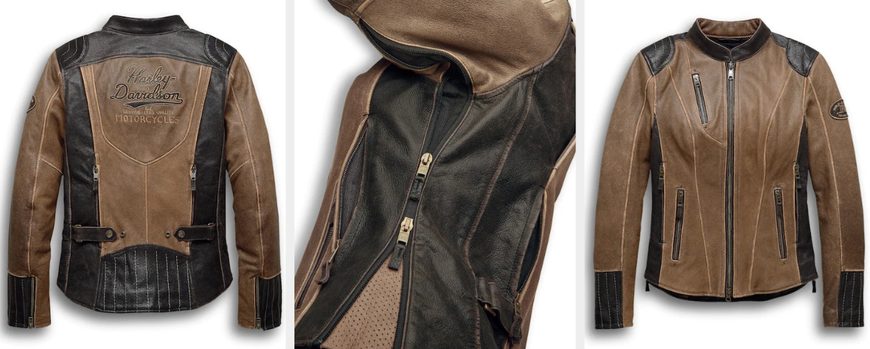 Three images of the brown jacket