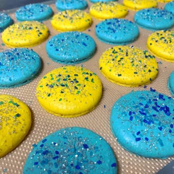 yellow and blue macarons
