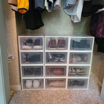 Shoes neatly stored in plastic organizers